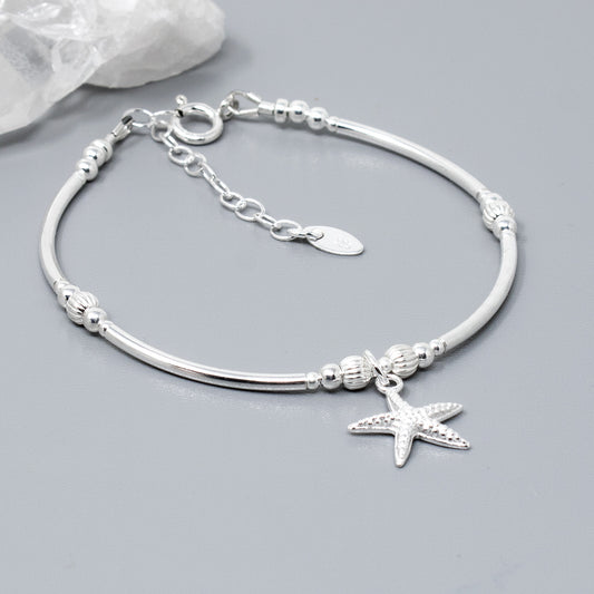 Sterling Silver Bead & Starfish Bracelet