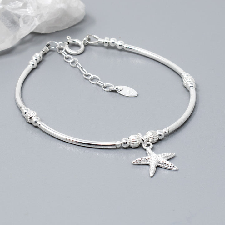 Sterling Silver Bead & Starfish Bracelet