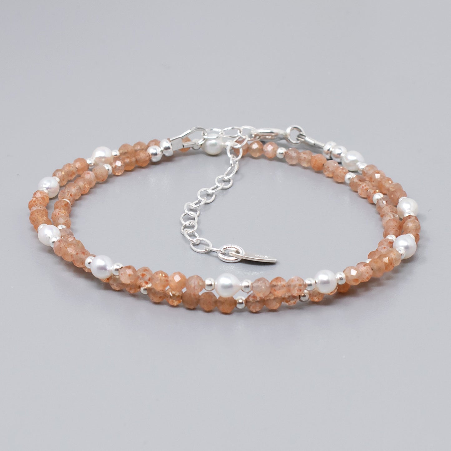 Sunstone & Pearl Double Wrap Bracelet