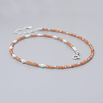 Sunstone & Pearl Double Wrap Bracelet