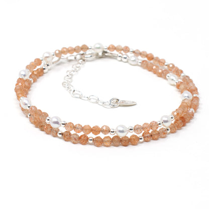 Sunstone & Pearl Double Wrap Bracelet