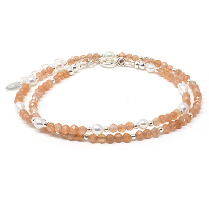 Sunstone & Pearl Double Wrap Bracelet