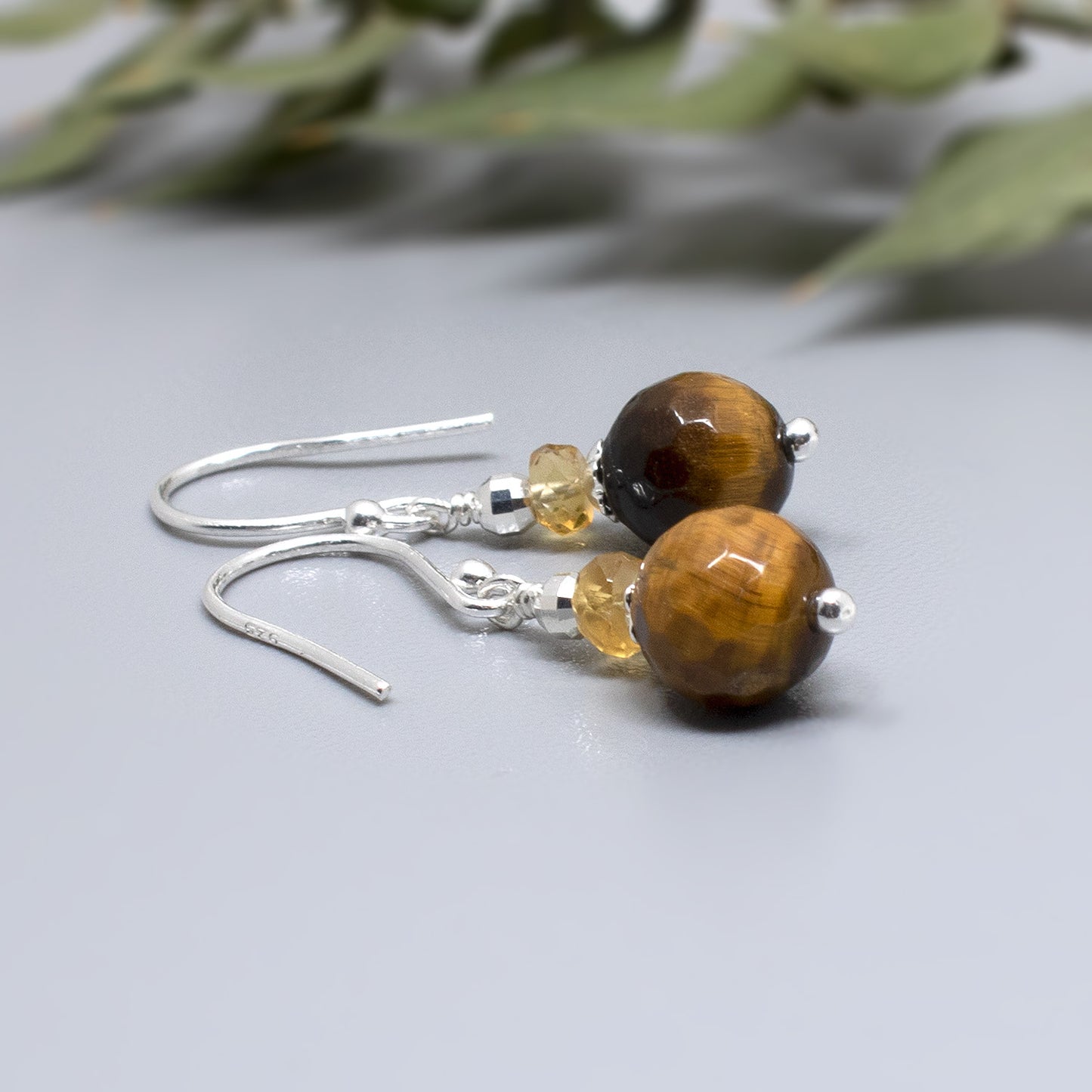 Tiger's Eye & Citrine Drop Earrings