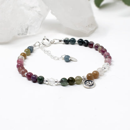 Tourmaline & Lotus Flower Sterling Silver Bracelet