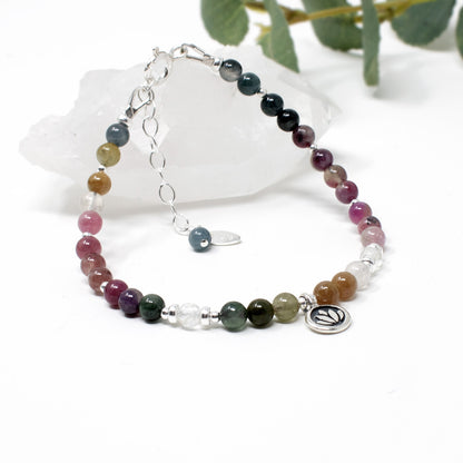Tourmaline & Lotus Flower Sterling Silver Bracelet