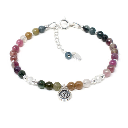 Tourmaline & Lotus Flower Sterling Silver Bracelet