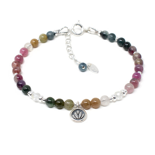Tourmaline & Lotus Flower Sterling Silver Bracelet