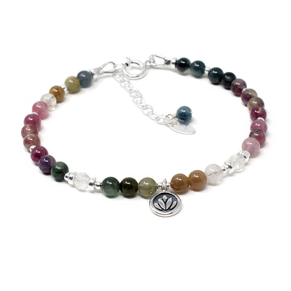 Tourmaline & Lotus Flower Sterling Silver Bracelet