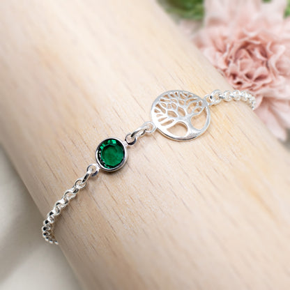 Sterling Silver Birthstone Tree of Life Bracelet