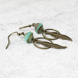 Boho Feather Earrings with Turquoise Glass