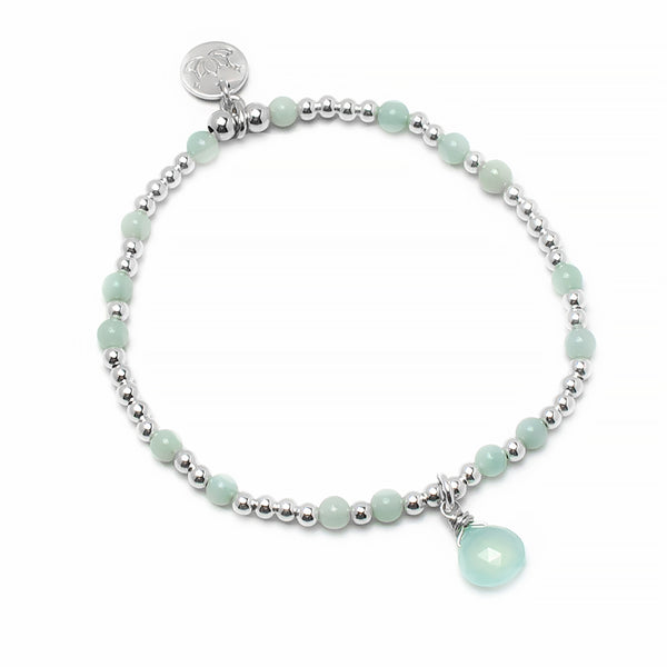 Sterling silver stretch bead bracelet with Amazonite semi precious gem stones