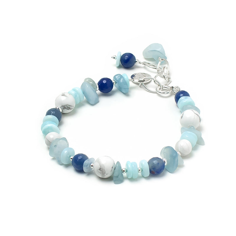 Handmade semi precious gemstone bracelet with aquamarine, blue opal and howlite