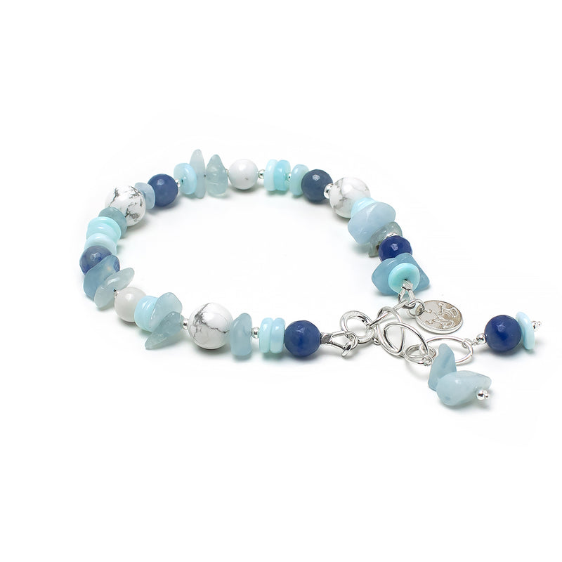 Designer handmade gemstone bracelet with blue and white crystals